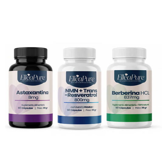 Kit Longevidad Antiedad | NMN + Resveratrol + Astaxantina + Berberina