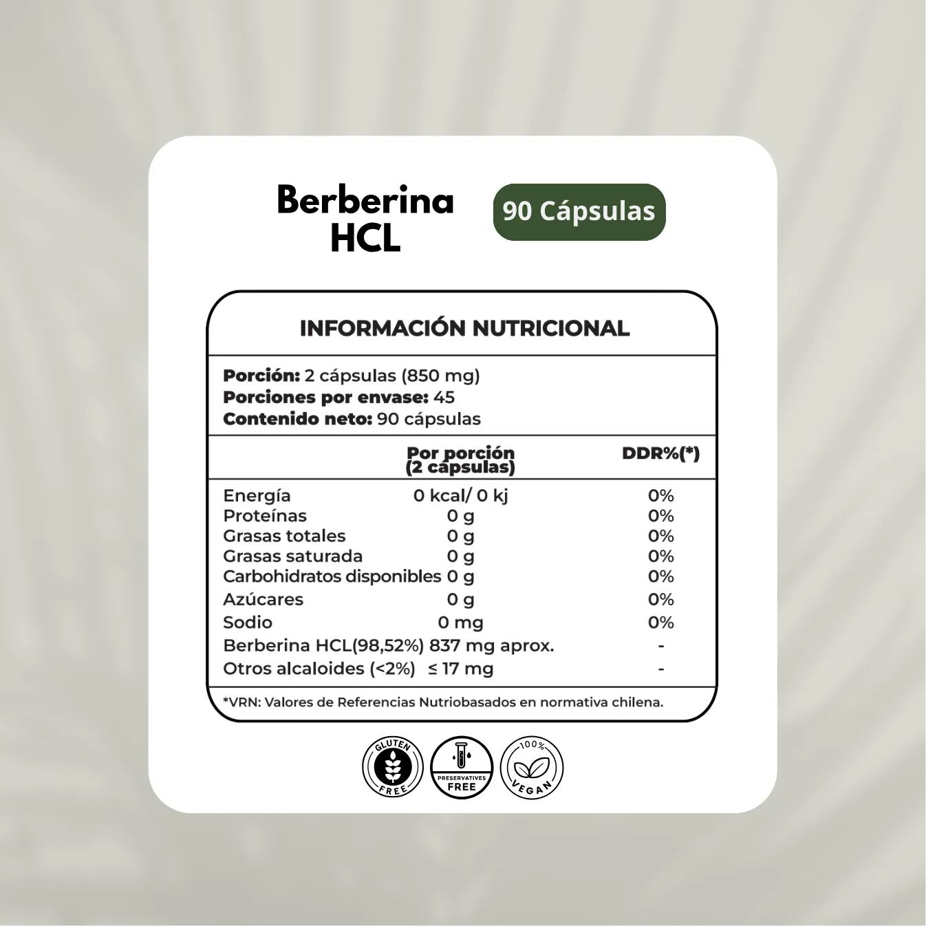 Berberina HCL 837mg 90 cápsulas